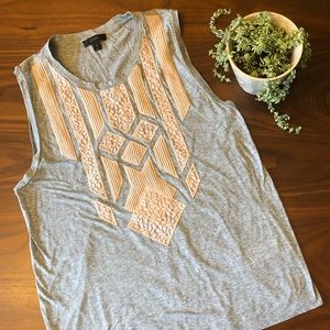 Gray tank with pink lace details